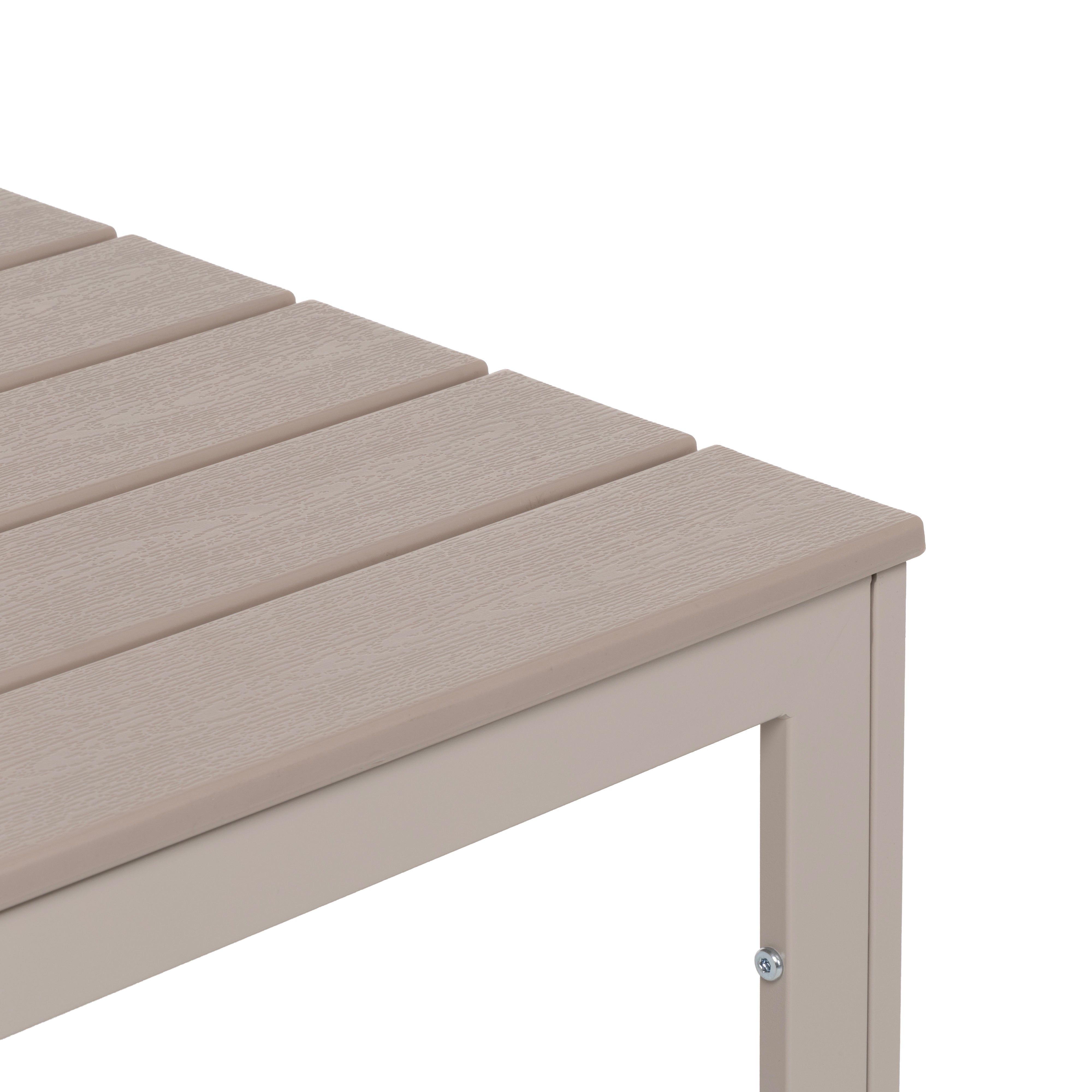 VESTIAMO CASA GIARDINO - Tavolo da giardino in acciaio Beige con Doghe Effetto Legno Tortora - h74x78x78 cm